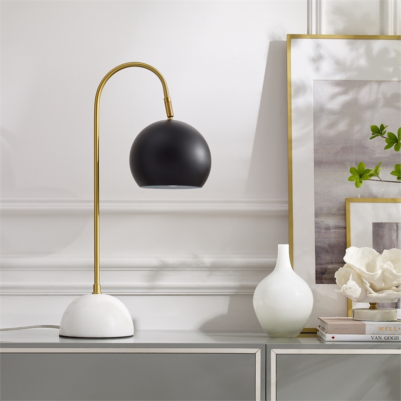 Posh Living Ambar Table Lamp 5ft Power Cord Marble Stone Base Black