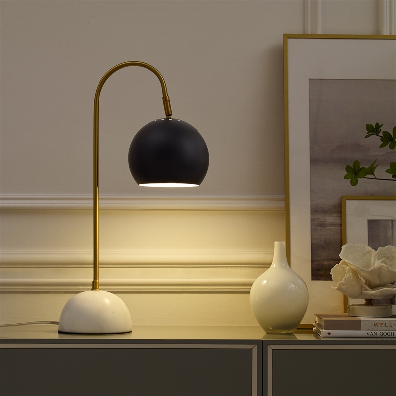 Posh Living Ambar Table Lamp 5ft Power Cord Marble Stone Base Black