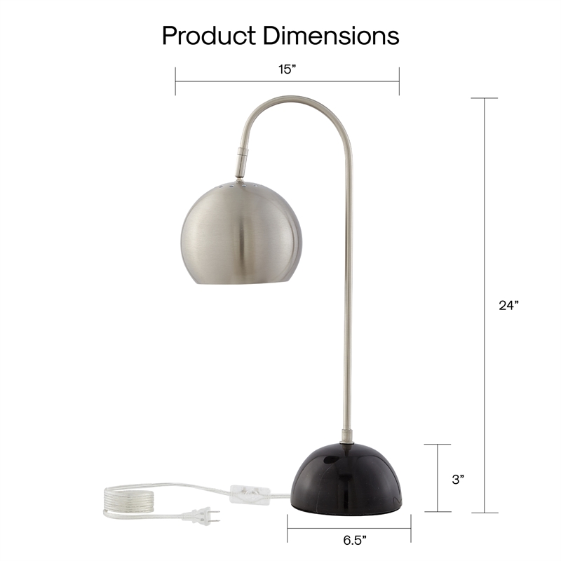 Posh Living Ambar Table Lamp 5ft Power Cord Marble Stone Base Stainless Steel