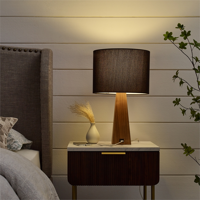 Posh Living Catarina Table Lamp 5ft Power Cord USB Charger Black