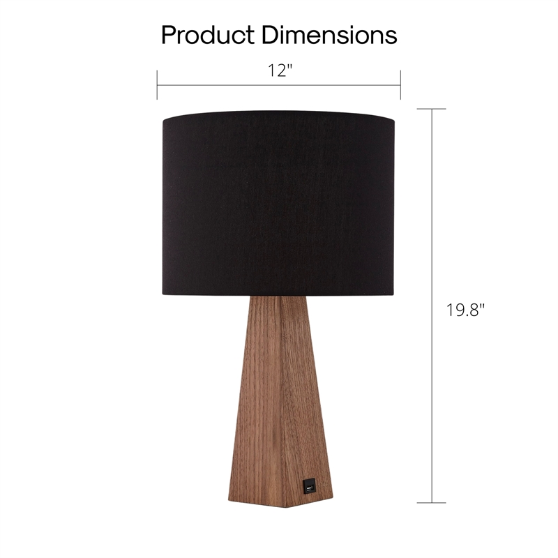 Posh Living Catarina Table Lamp 5ft Power Cord USB Charger Black