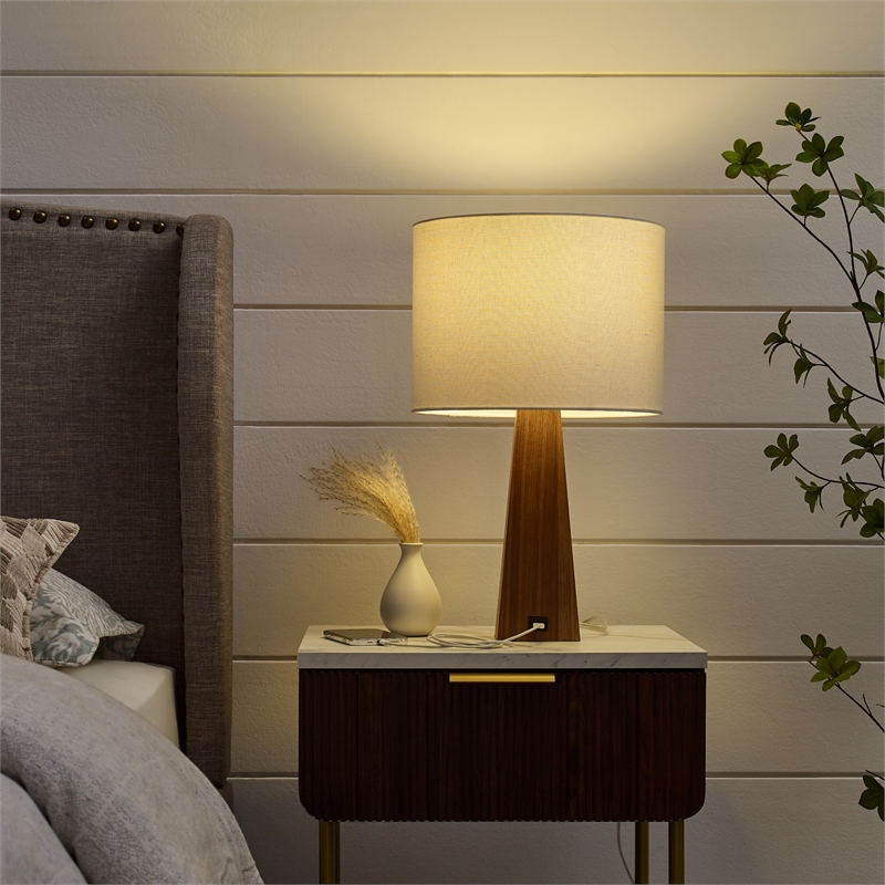 Posh Living Catarina Table Lamp 5ft Power Cord USB Charger White