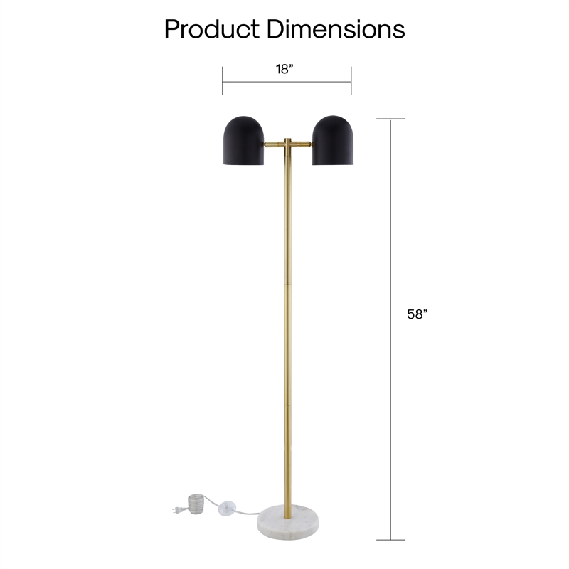 Posh Living Kaylei Floor Lamp 6ft Power Cord Foot Switch 2 Lights Black