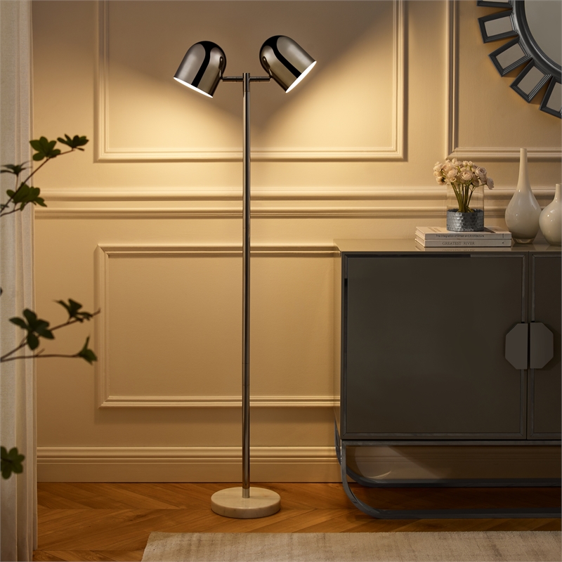 Posh Living Kaylei Floor Lamp 6ft Power Cord Foot Switch 2 Lights Chrome