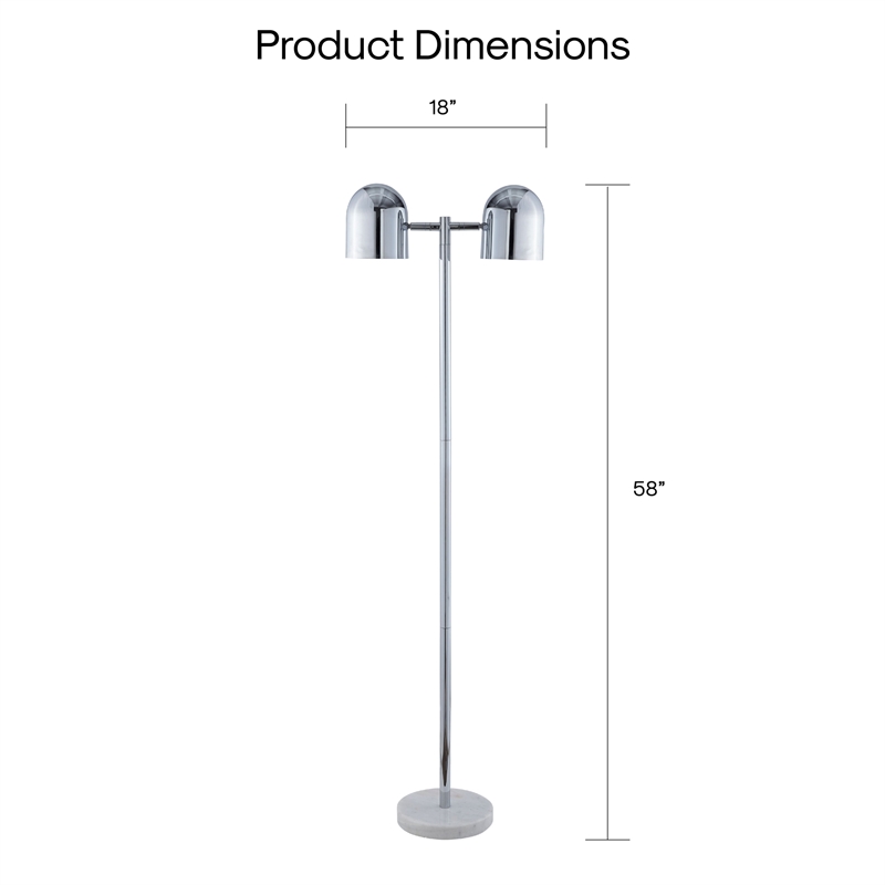 Posh Living Kaylei Floor Lamp 6ft Power Cord Foot Switch 2 Lights Chrome