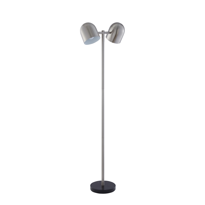 Posh Living Kaylei Floor Lamp 6ft Power Cord Foot Switch 2 Light Stainless Steel