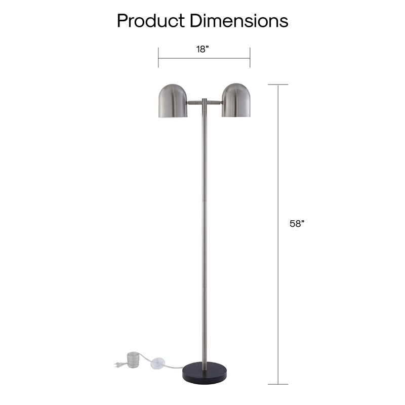 Posh Living Kaylei Floor Lamp 6ft Power Cord Foot Switch 2 Light Stainless Steel