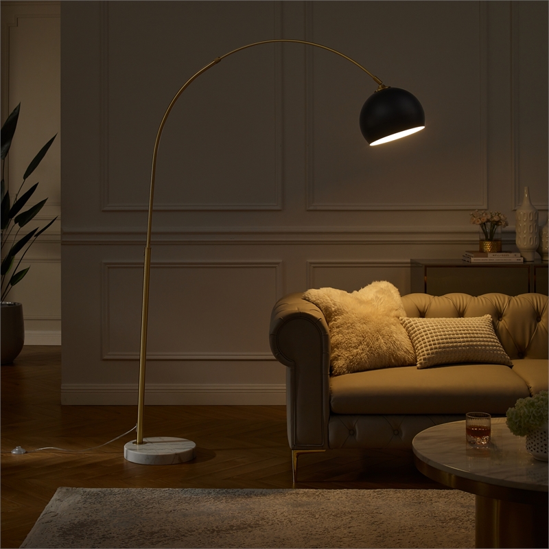 Posh Living Lillia Floor Lamp 6ft Power Cord Marble Stone Base Black