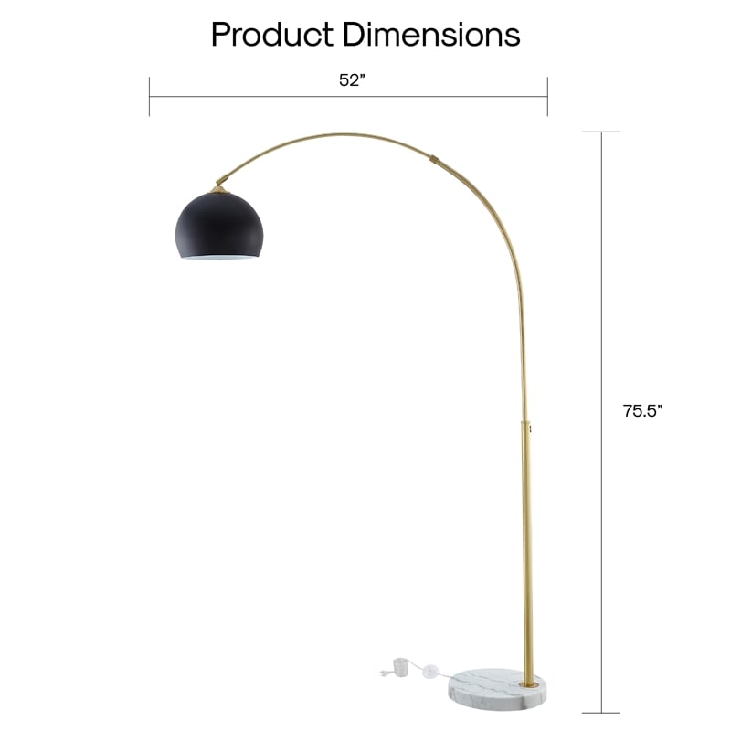 Posh Living Lillia Floor Lamp 6ft Power Cord Marble Stone Base Black