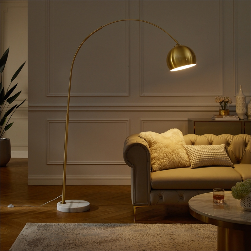 Posh Living Lillia Floor Lamp 6ft Power Cord Marble Stone Base Brass