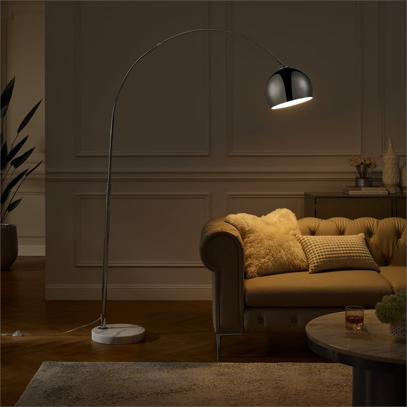 Posh Living Lillia Floor Lamp 6ft Power Cord Marble Stone Base Chrome