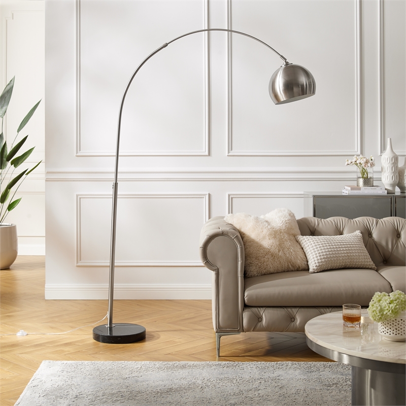 Posh Living Lillia Floor Lamp 6ft Power Cord Marble Stone Base Stainless Steel