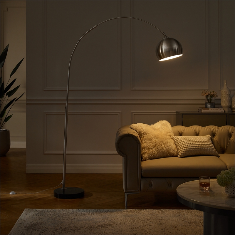 Posh Living Lillia Floor Lamp 6ft Power Cord Marble Stone Base Stainless Steel