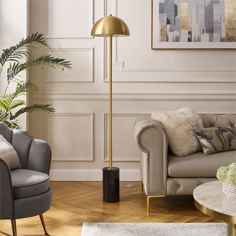 Posh Living Malaika Floor Lamp 6ft Power Cord Marble Stone Base Brass/Black