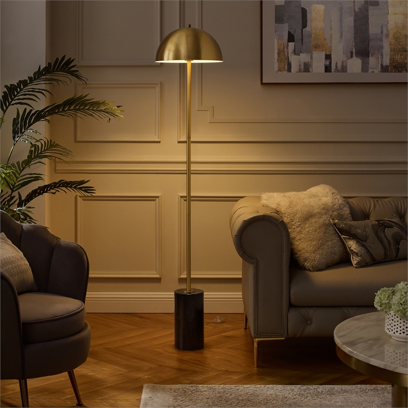 Posh Living Malaika Floor Lamp 6ft Power Cord Marble Stone Base Brass/Black