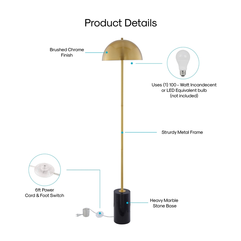 Posh Living Malaika Floor Lamp 6ft Power Cord Marble Stone Base Brass/Black