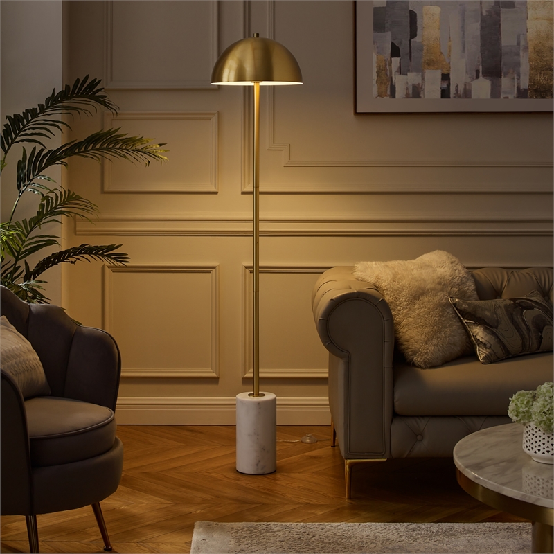Posh Living Malaika Floor Lamp 6ft Power Cord Marble Stone Base Brass/White