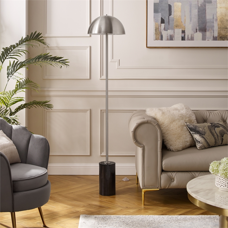 Posh Living Malaika Floor Lamp 6ft Power Cord Marble Stone Base Chrome