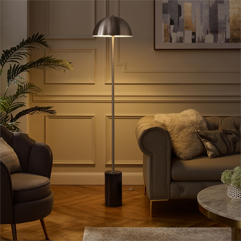 Posh Living Malaika Floor Lamp 6ft Power Cord Marble Stone Base Chrome