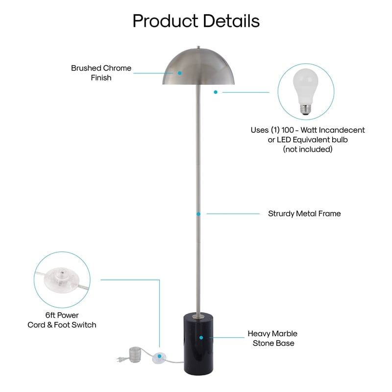 Posh Living Malaika Floor Lamp 6ft Power Cord Marble Stone Base Chrome