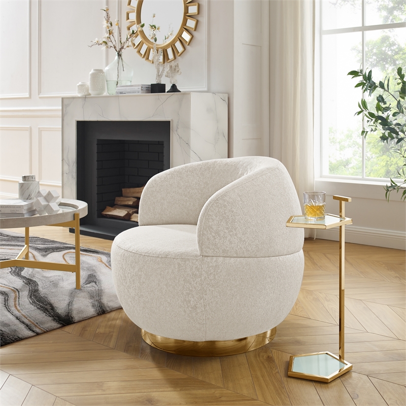 Posh Living Kenzleigh Linen Accent Chair Cream White/Gold