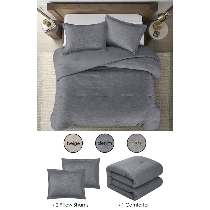 Posh Living Jeter 3pc King/California King Comforter Set Denim