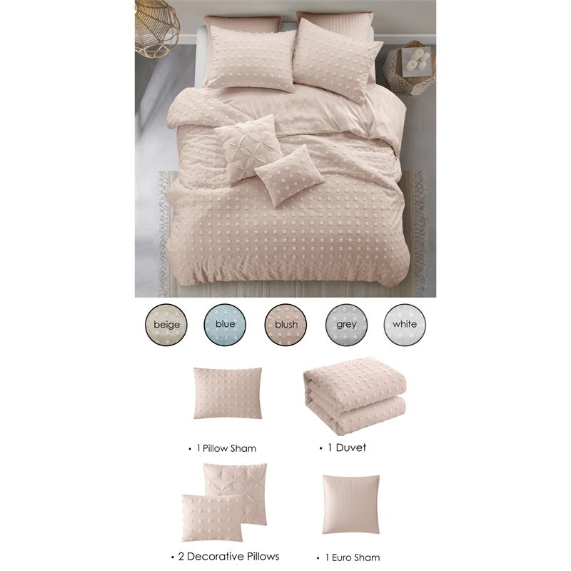 Posh Living Maira 5pc Twin/Twin XL Duvet Set Blush