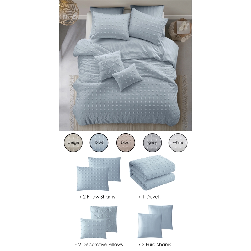 Posh Living Maira 7pc Full/Queen Duvet Set Blue