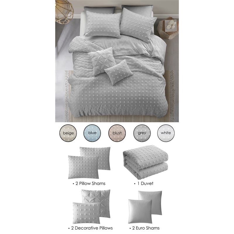 Posh Living Maira 7pc Full/Queen Duvet Set Grey
