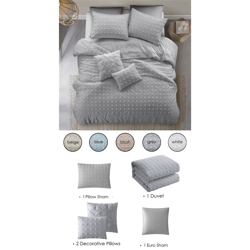 Posh Living Maira 5pc Twin/Twin XL Duvet Set Grey