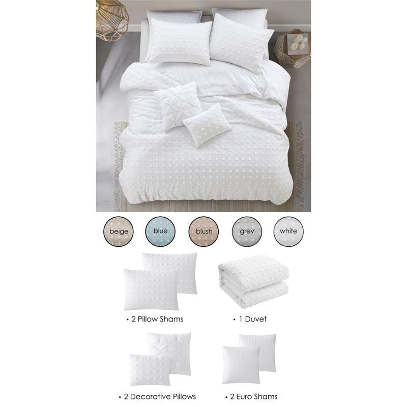 Posh Living Maira 7pc King/California King Duvet Set White