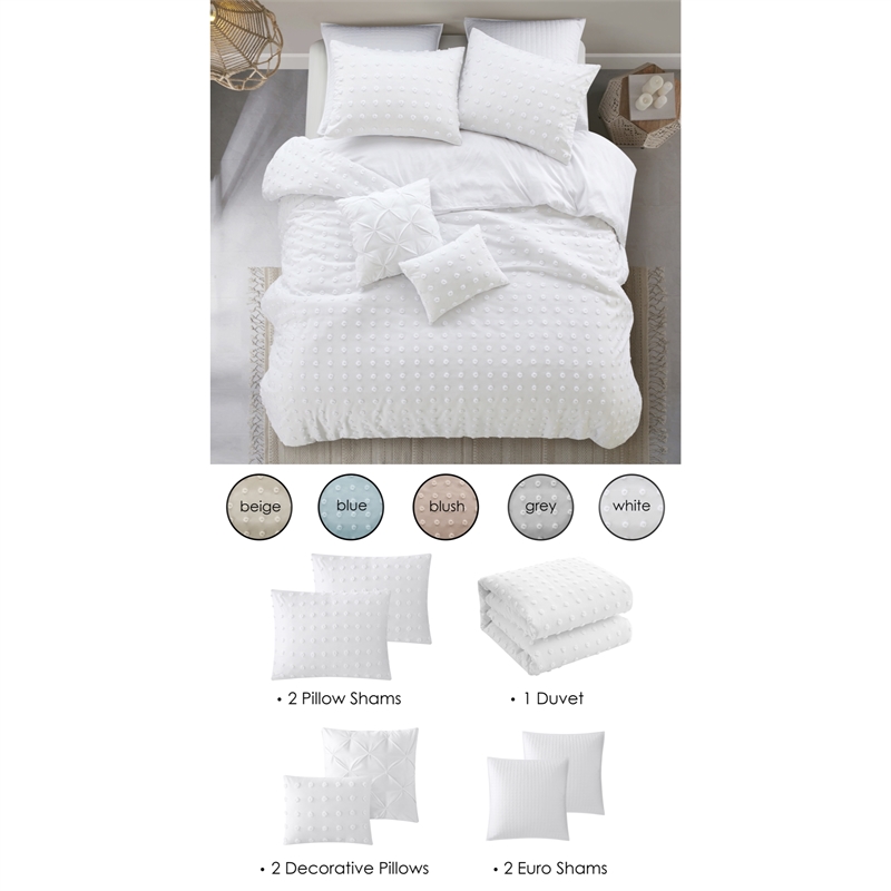 Posh Living Maira 7pc Full/Queen Duvet Set White