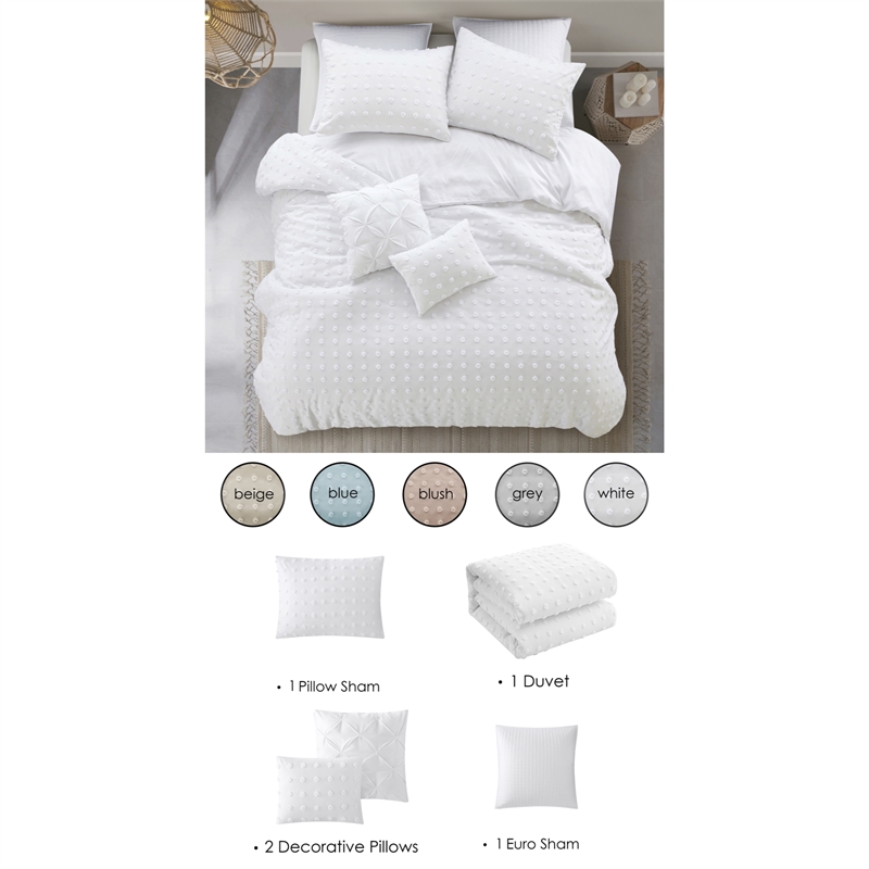 Posh Living Maira 5pc Twin/Twin XL Duvet Set White