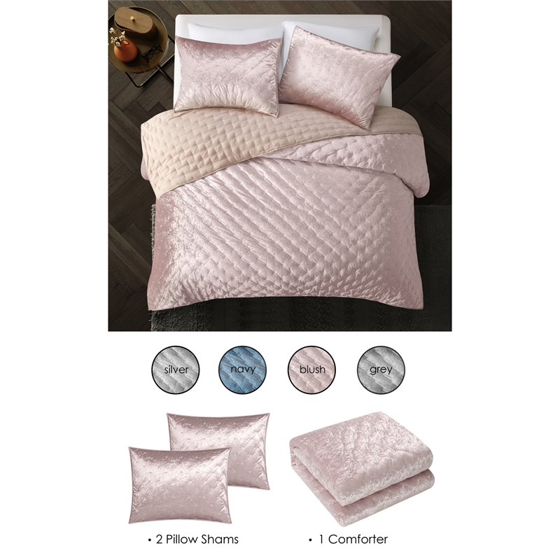Posh Living Safiya Velvet 3pc King/California King Comforter Set Blush