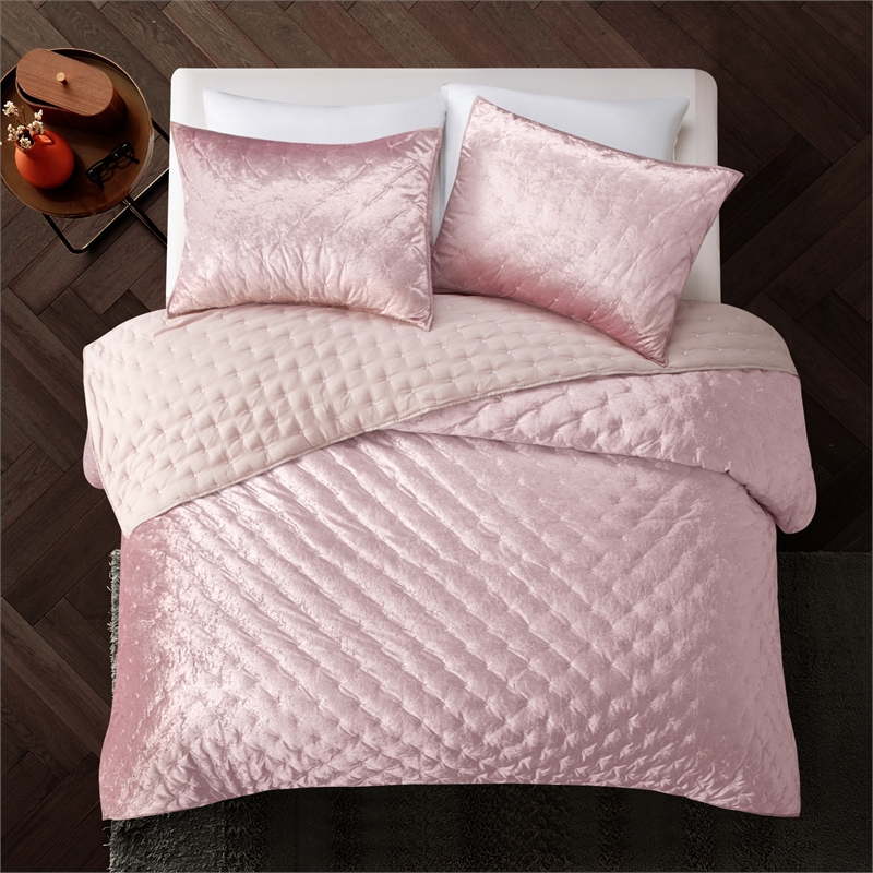 Posh Living Safiya Velvet 3pc Full/Queen Comforter Set Blush