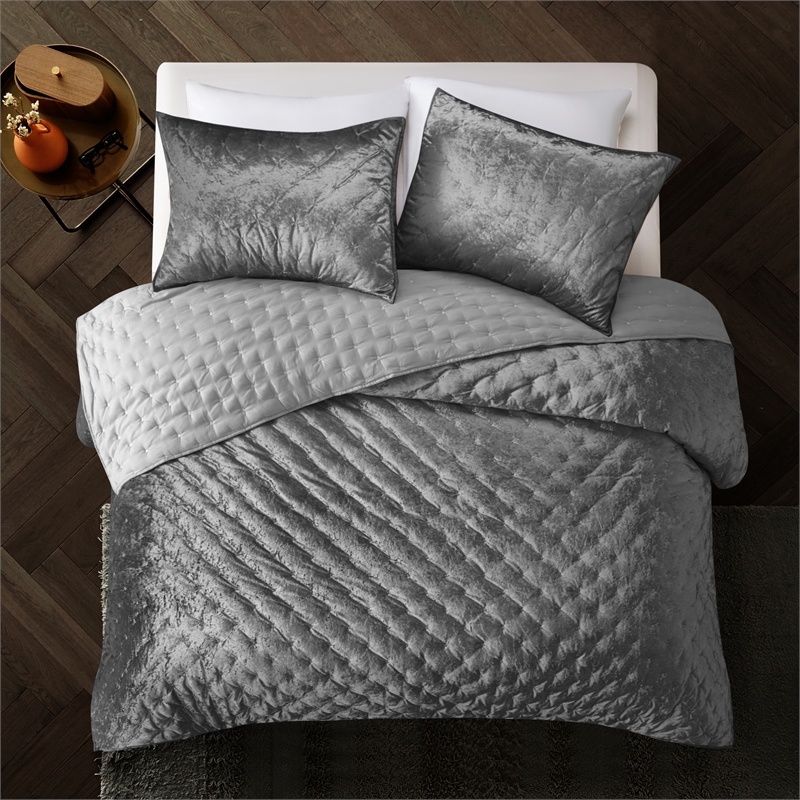 Posh Living Safiya Velvet 2pc Twin/Twin XL Comforter Set Grey