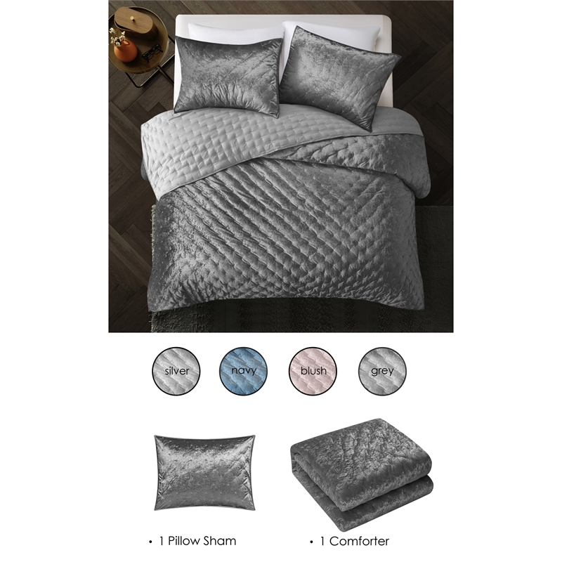 Posh Living Safiya Velvet 2pc Twin/Twin XL Comforter Set Grey