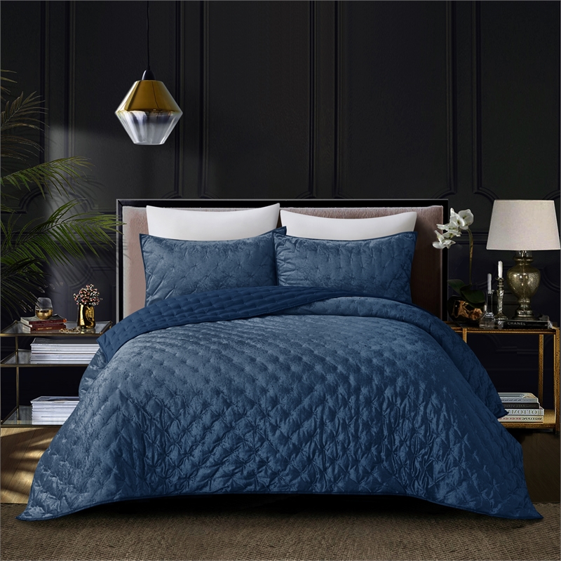 Posh Living Safiya Velvet 3pc King/California King Comforter Set Navy