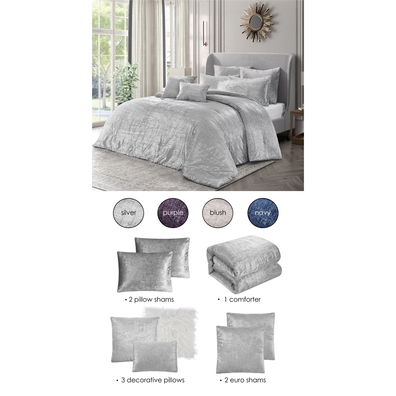 Posh Living Fahad 8pc King/California King Comforter Set Silver