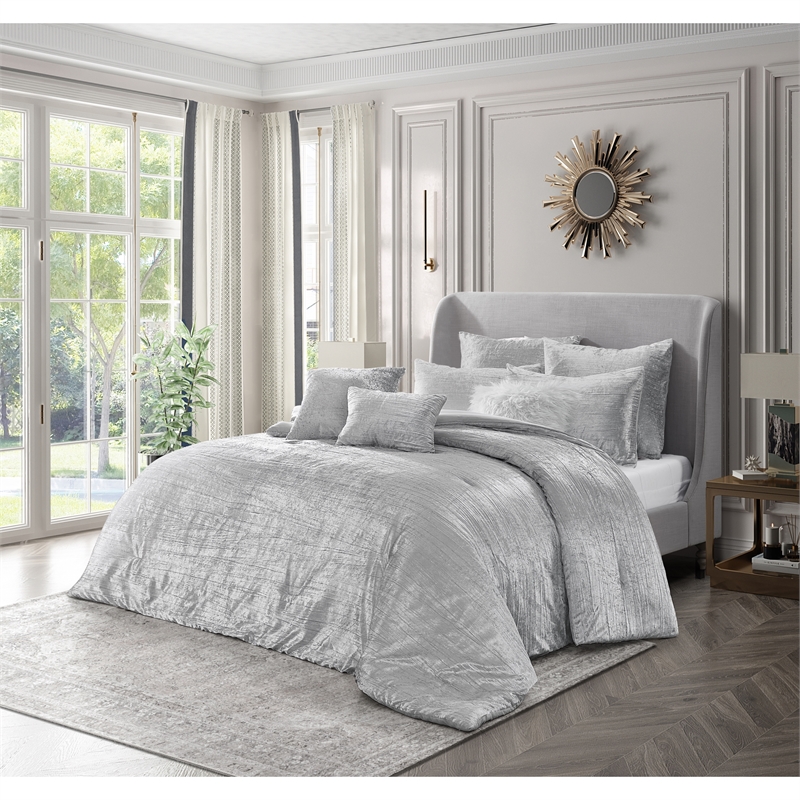 Posh Living Fahad 8pc Full/Queen Comforter Set Silver