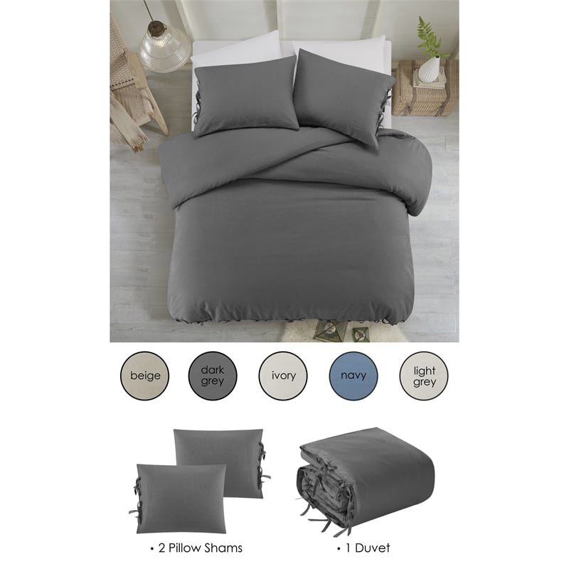 Posh Living Izabela 3pc King/California King Duvet Set Dark Grey