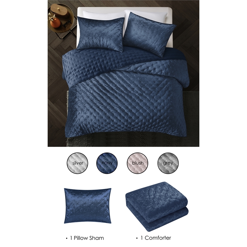 Posh Living Safiya Velvet 2pc Twin/Twin XL Comforter Set Navy