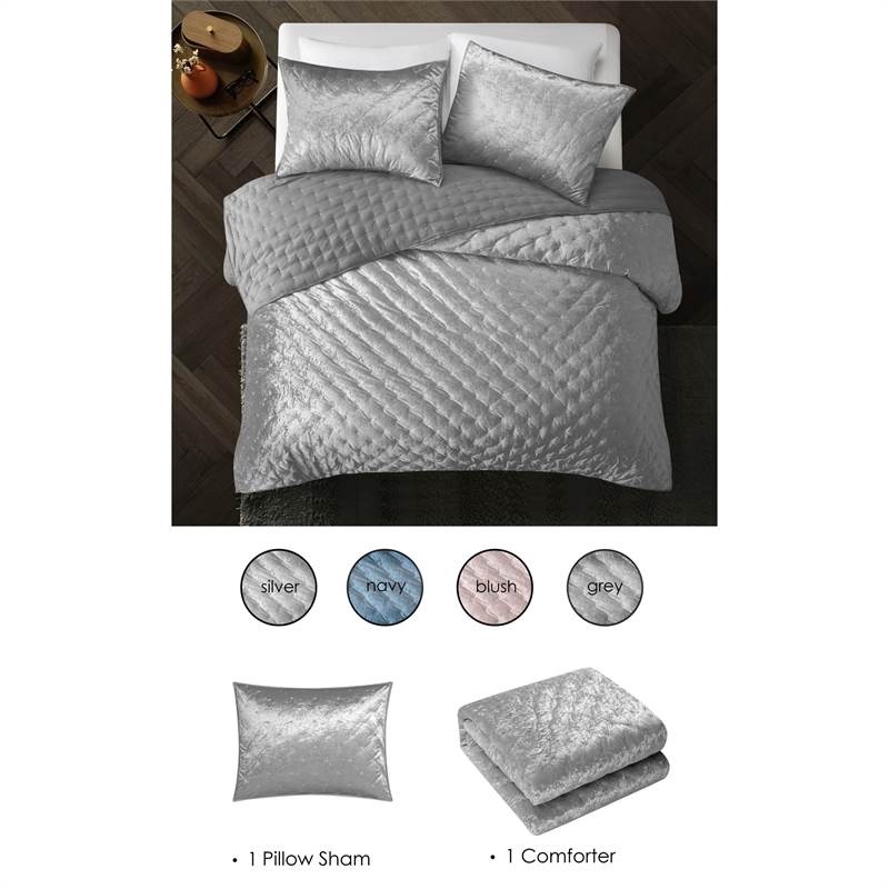 Posh Living Safiya Velvet 2pc Twin/Twin XL Comforter Set Silver