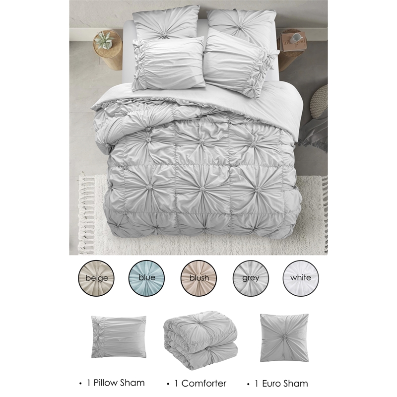 Posh Living Arissa 3pc Twin/Twin XL Comforter Set Grey