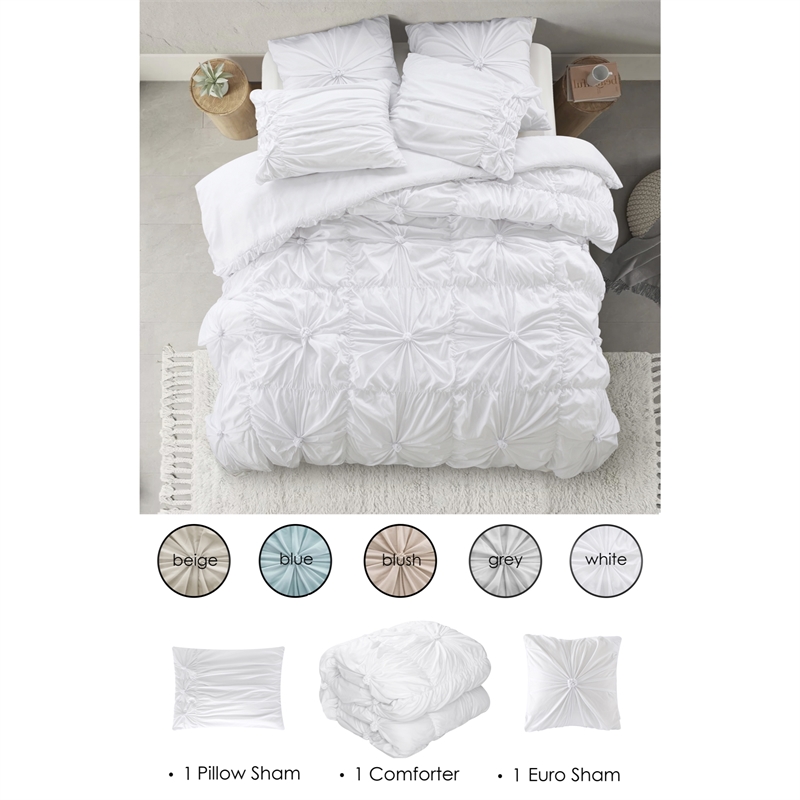 Posh Living Arissa 3pc Twin/Twin XL Comforter Set White