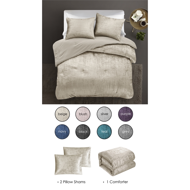 Posh Living Deklin 3pc Full/Queen Comforter Set Beige