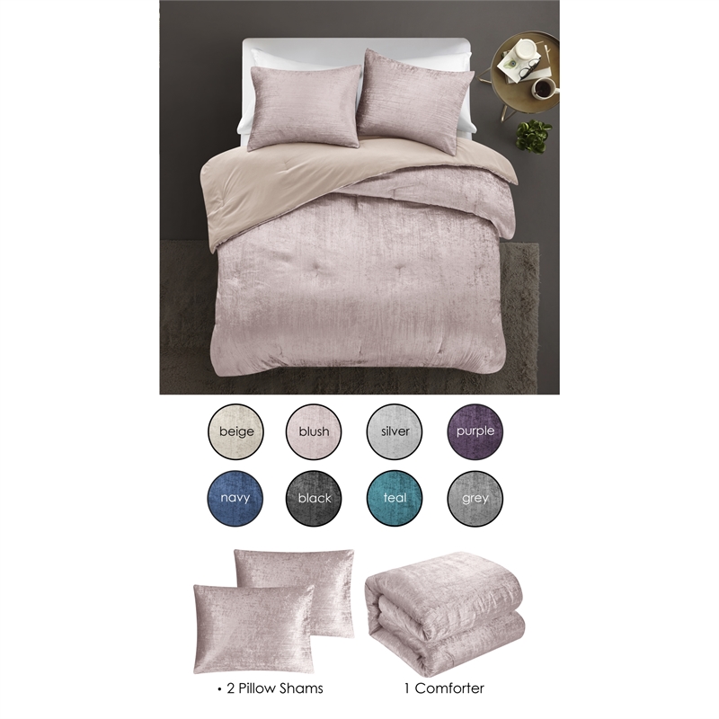 Posh Living Deklin 3pc Full/Queen Comforter Set Blush