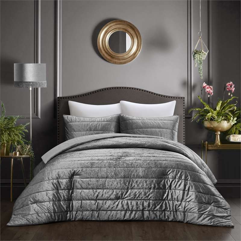Posh Living Yehudis 3pc Full/Queen Comforter Set Grey
