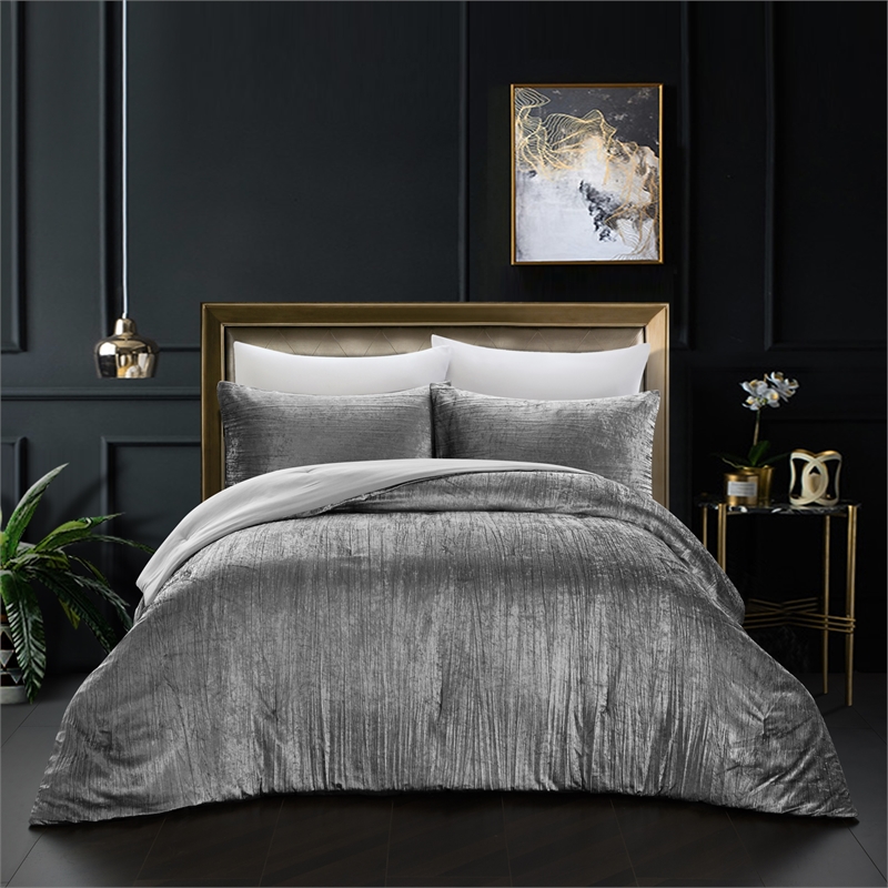 Posh Living Deklin 3pc Full/Queen Comforter Set Dark Grey