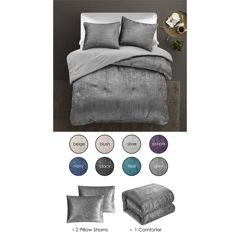 Posh Living Deklin 3pc Full/Queen Comforter Set Dark Grey